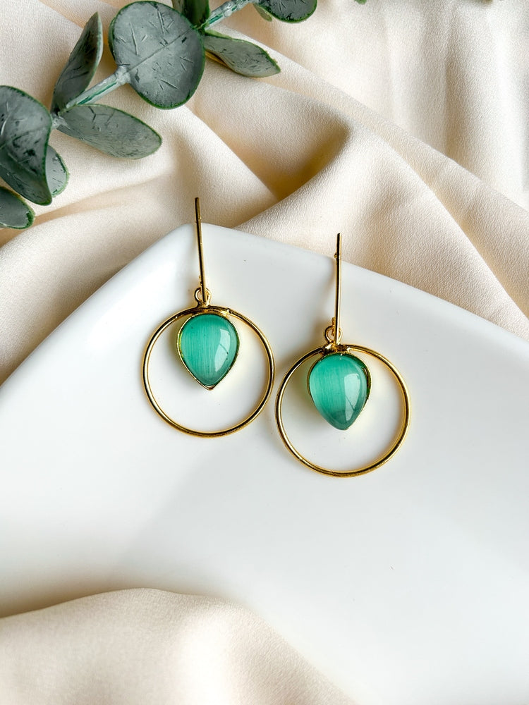 Teal Monalisa Teardrop Handmade Brass Earrings