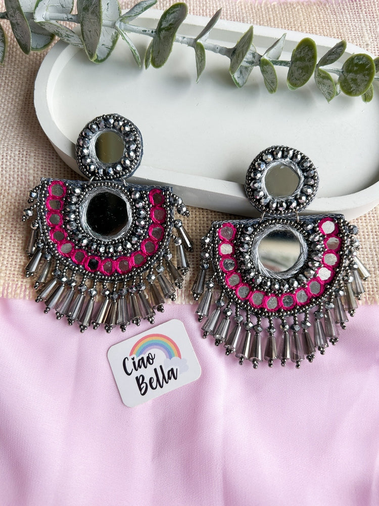 Chandrika Mirror Pink Handmade Beaded Earrings