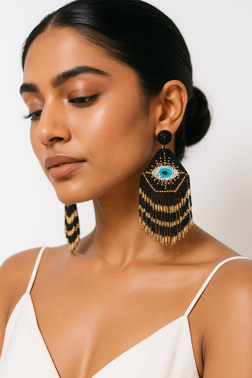Nazarbattu Evil Eye Handmade Beaded Tassel Earrings