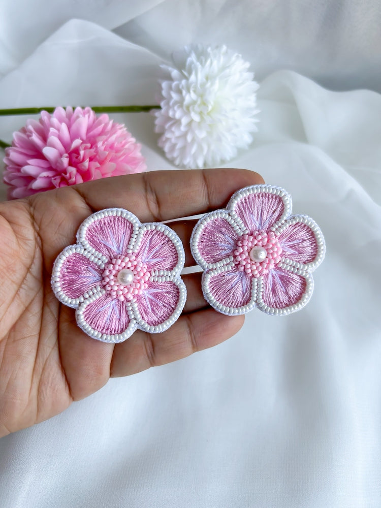 Pink Blossom Handmade Choker Necklace + Earrings Set