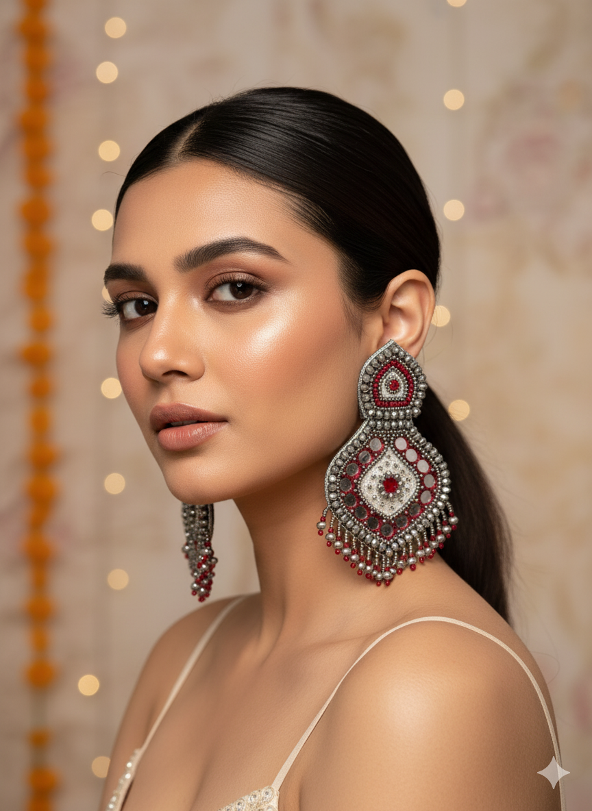 Mehrooni Mirror Handmade Beaded Earrings