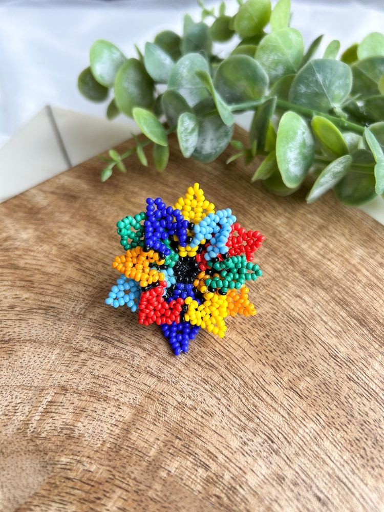 Blossoming Rainbow Flower Handmade Beaded Ring