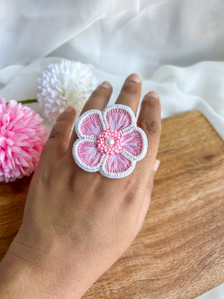 Pink Blossom Handmade Beaded Ring