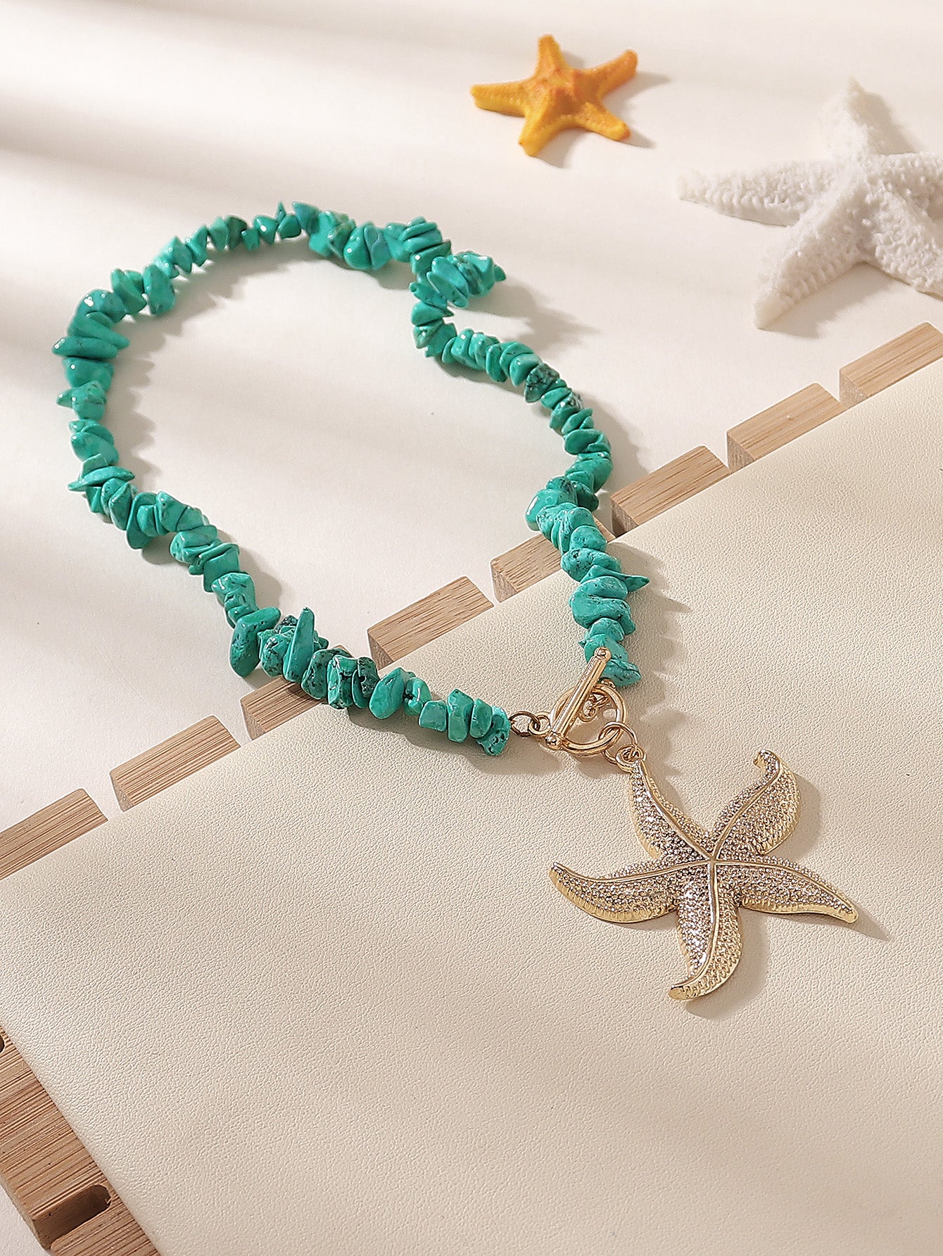 Marine Style Starfish Turquoise Beaded Chain Necklace