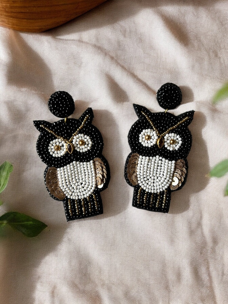 Golden Owl Handmade Beaded Bird Earrings1