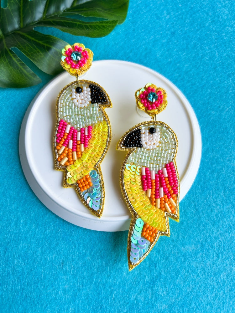 Peppy Parrot Handmade Beaded Bird Earrings