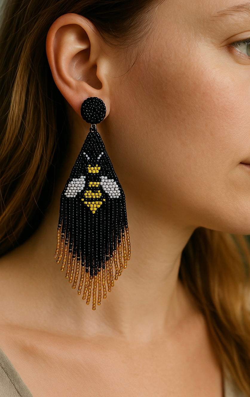 Luna Bee Handmade Beaded Tassel Earrings