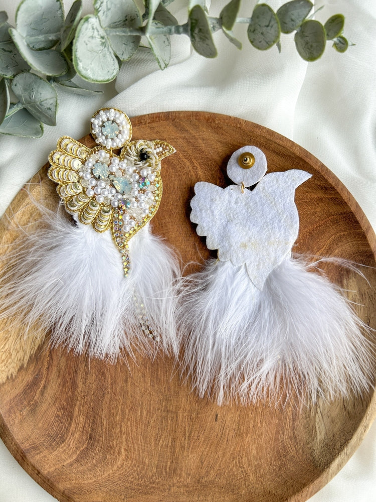 Glamorous Ivory Birdies Handmade Beaded Bird Earrings