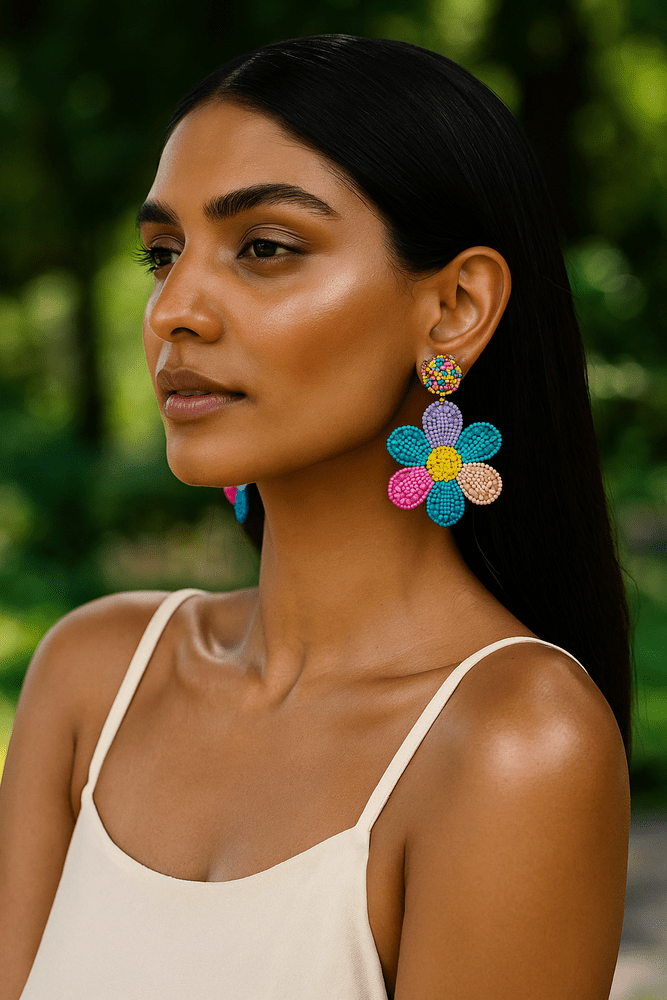 Rainbow Daisy Love Handmade Beaded Flower Earrings