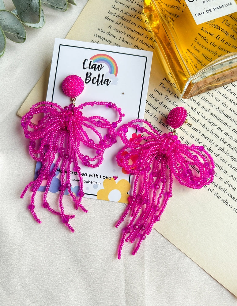 Pookie Bow (Pink) Handmade Beaded Earrings