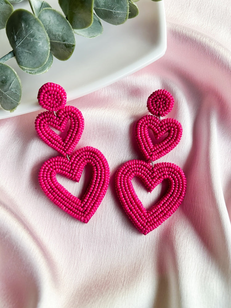 Steal My Love Handmade Beaded Heart Shaped Earrings