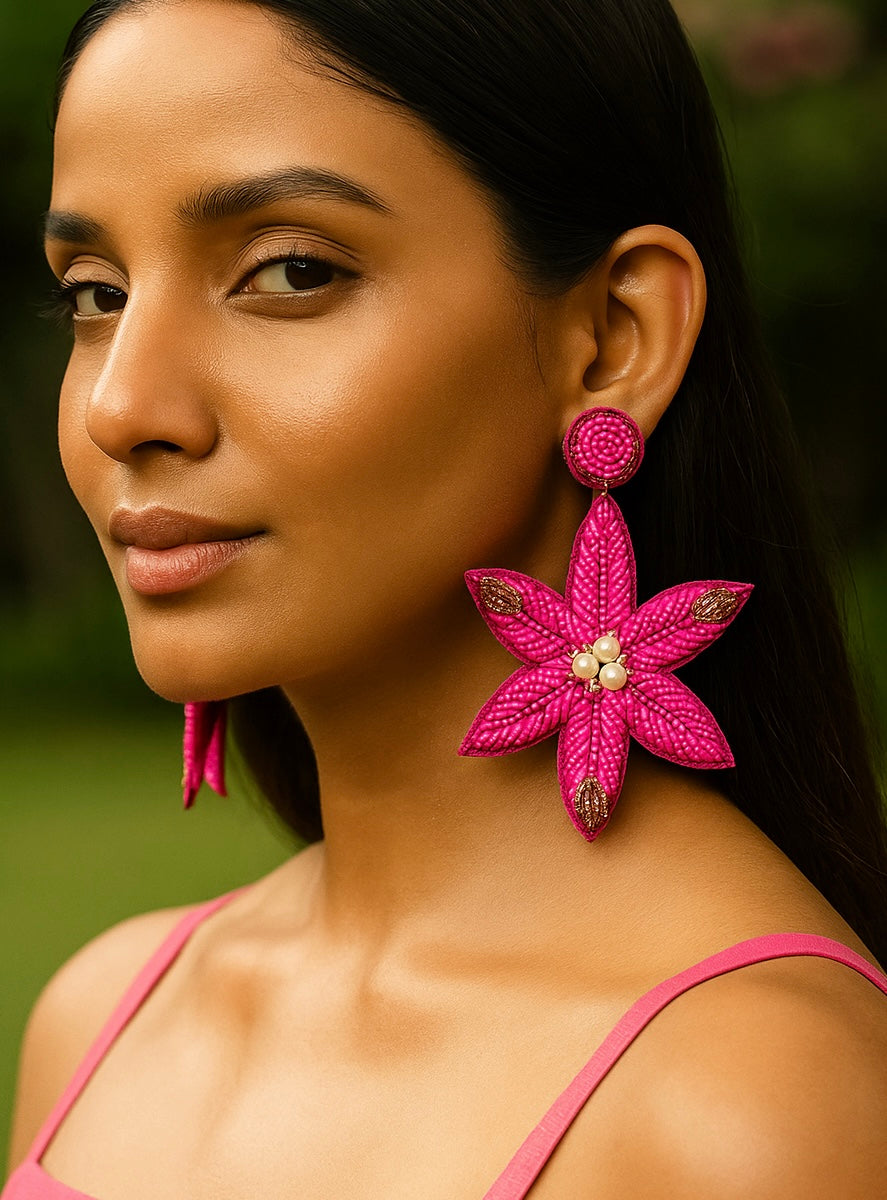 Rosey Petals Handmade Beaded Flower Earrings