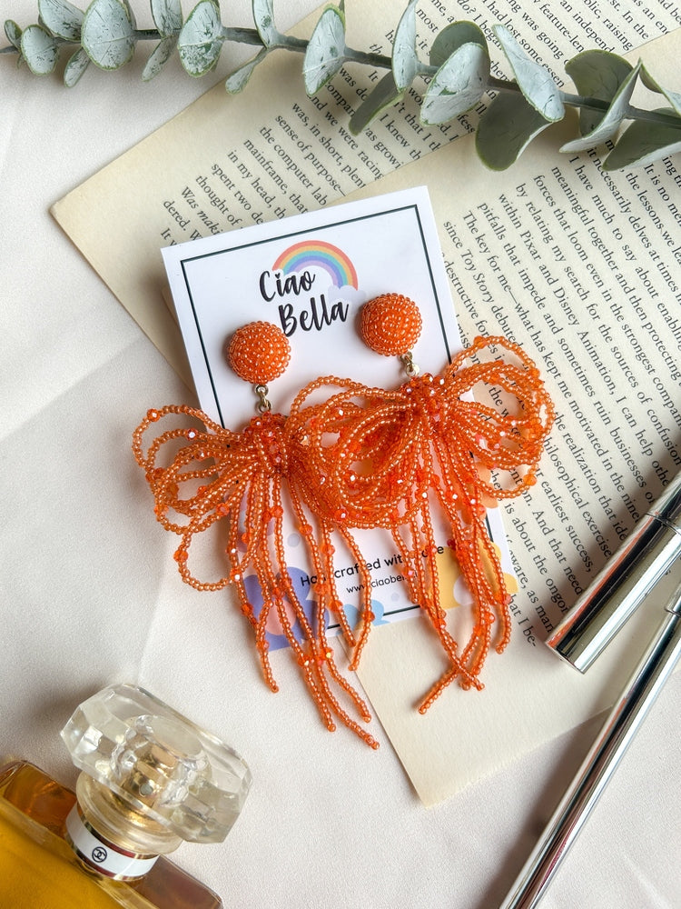 Pookie Bow (Orange) Handmade Beaded Earrings