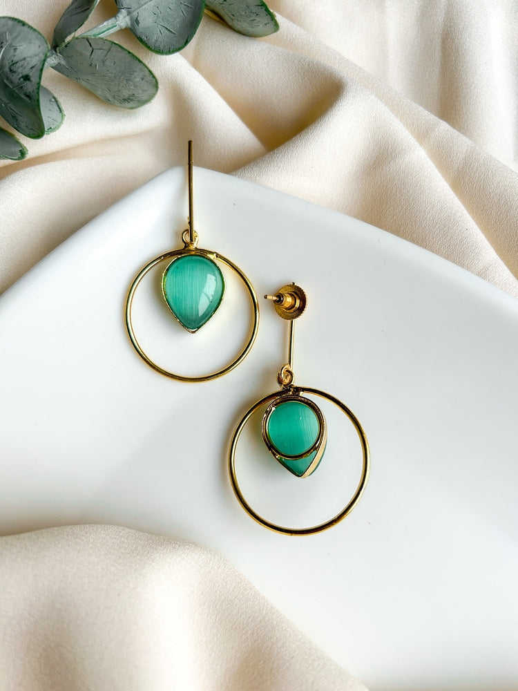 Teal Monalisa Teardrop Handmade Brass Earrings