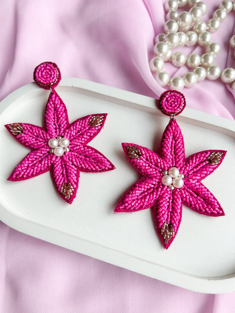 Rosey Petals Handmade Beaded Flower Earrings
