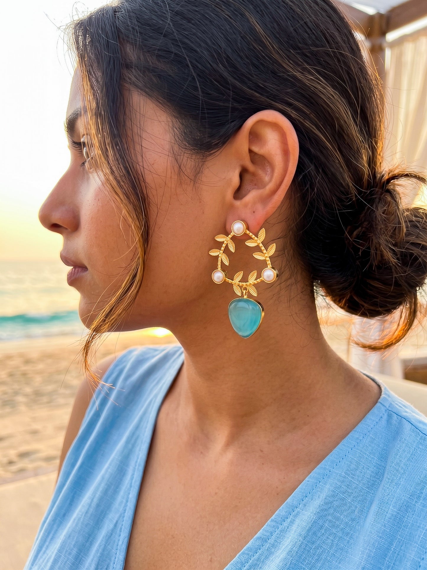 Olivia Aqua Blue Drop Handmade Brass Earrings