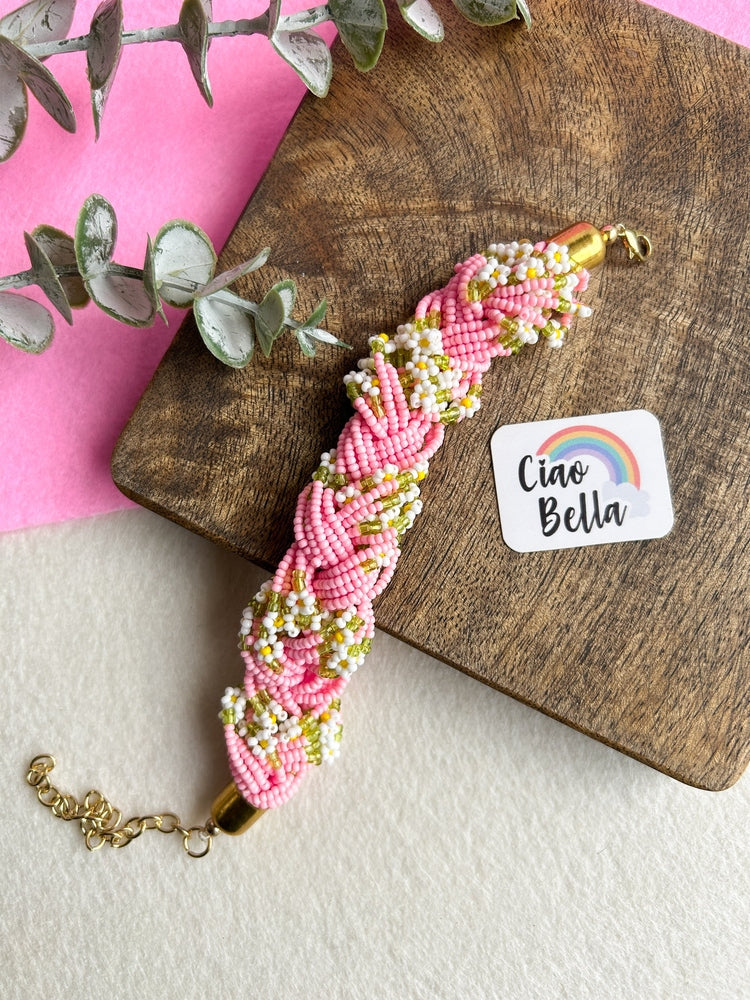 Luxe Flora Pink Handmade Beaded Bracelet