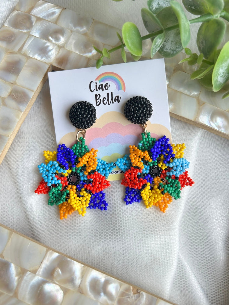 Blossoming Rainbow Flower Handmade Beaded Earrings
