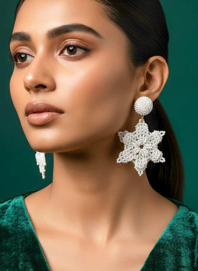 Delicate Snowflake 3D Crochet Handmade Beaded Earrings
