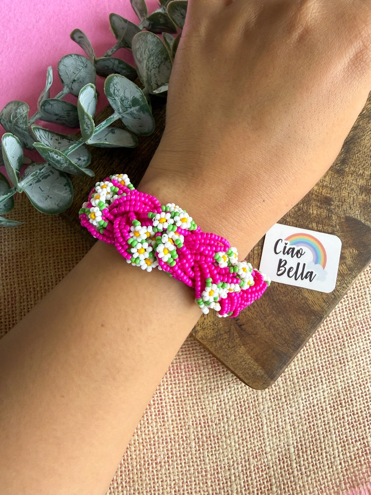 Luxe Flora Rose Pink Handmade Beaded Bracelet