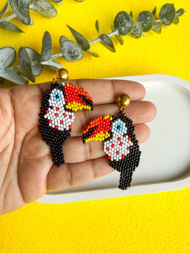 Tropical Tucson Black Handmade Beaded Bird Earrings
