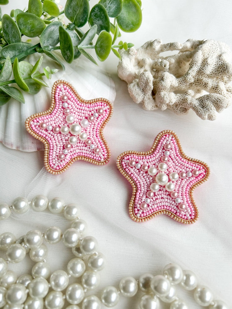 Blushy Starfish Handmade Beaded Earrings