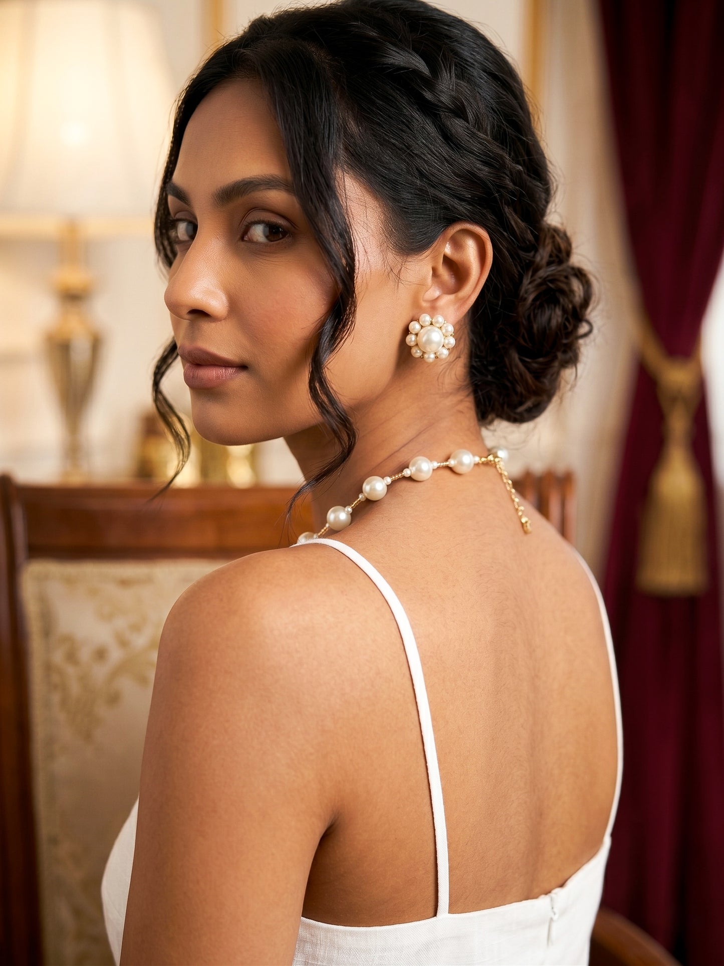Alina Pearl Handmade Necklace + Stud Earrings Set