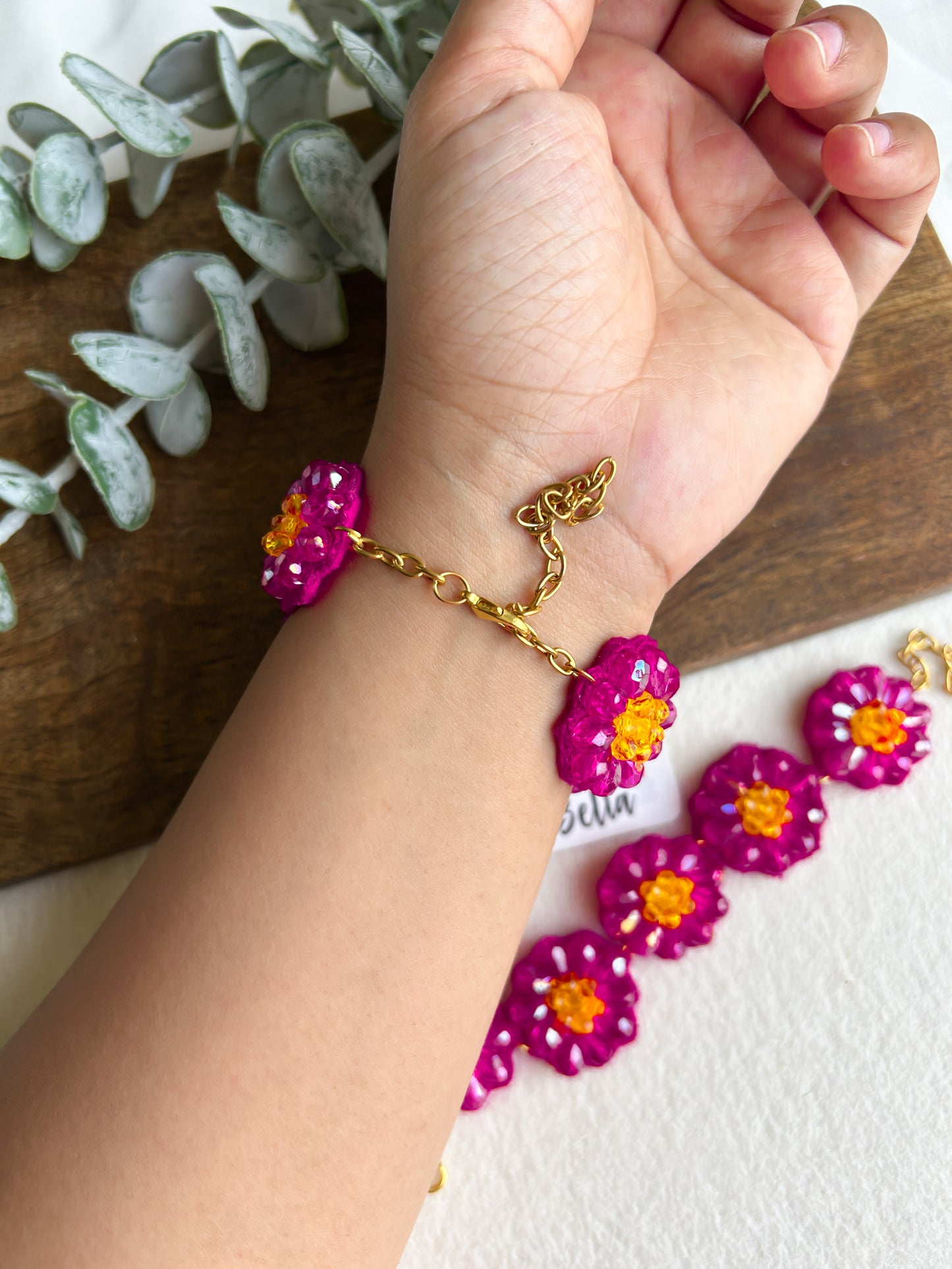 Daisy Dream Pink Handmade Beaded Bracelet