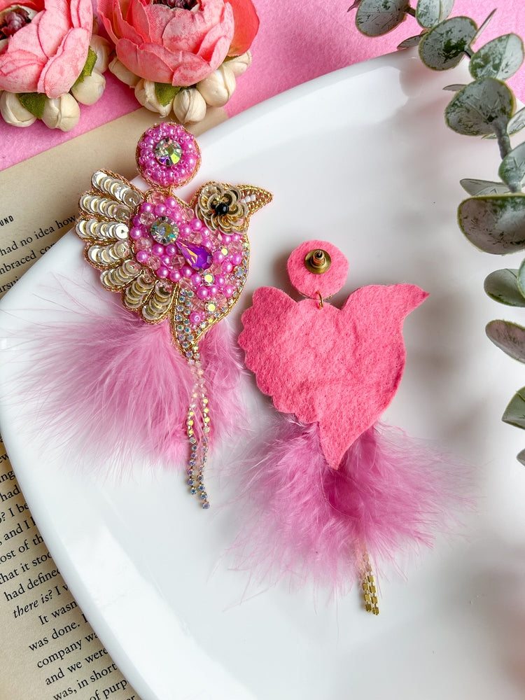 Glamorous Pink Birdies Handmade Beaded Bird Earrings