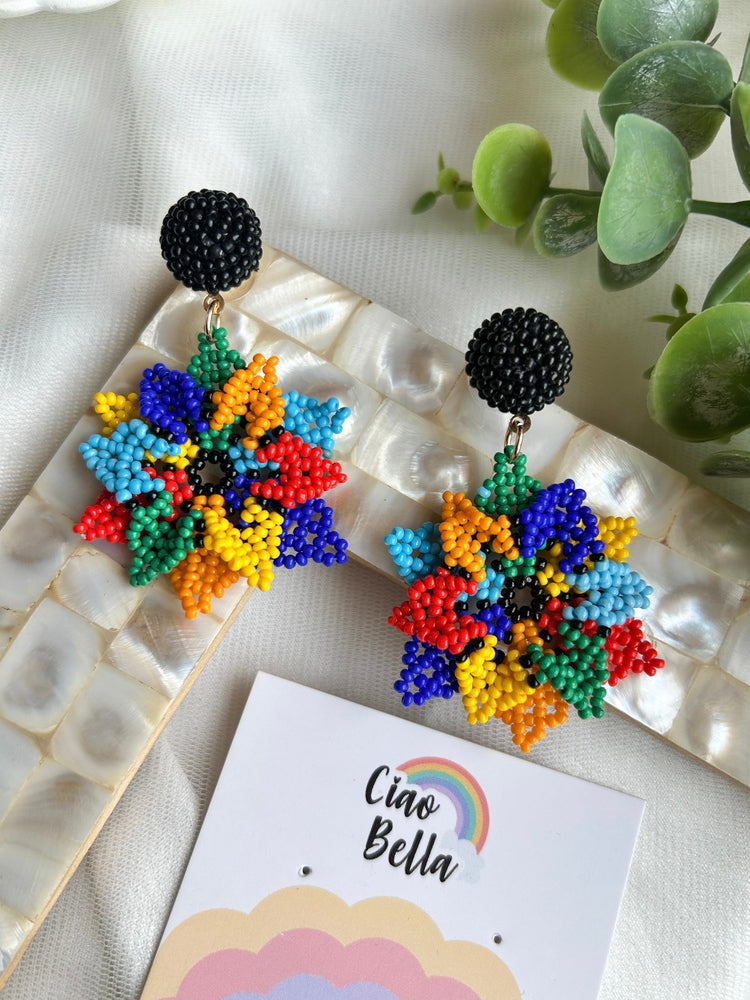 Blossoming Rainbow Flower Handmade Beaded Earrings