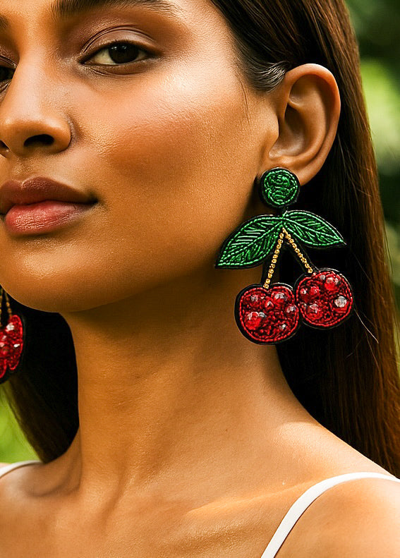 Cherry Love Handmade Beaded Earrings