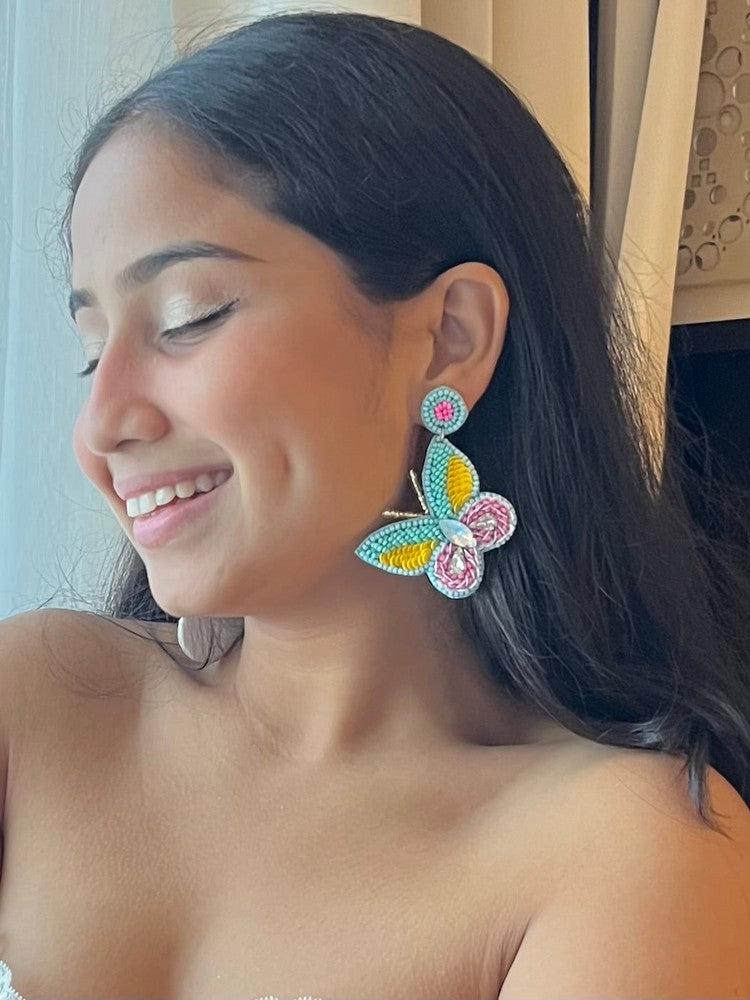 Sun-Kissed Turquoise Handmade Beaded Butterfly Earrings