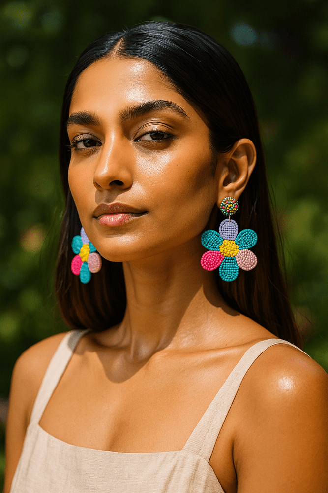 Rainbow Daisy Love Handmade Beaded Flower Earrings