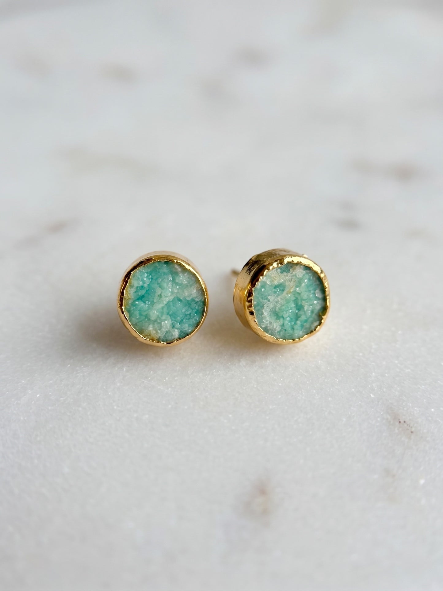 Mint Aura Natural Stone Handmade Brass Stud Earrings