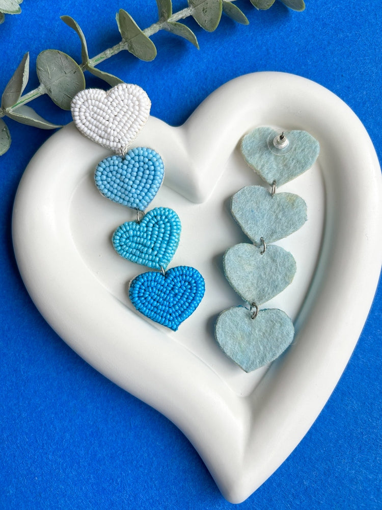 Cool Blue Love Drops Handmade Beaded Earrings