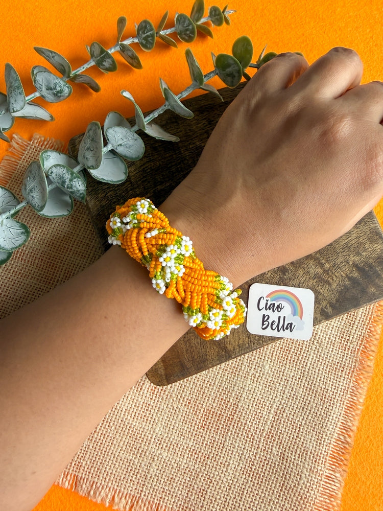 Luxe Flora Orange Handmade Beaded Bracelet