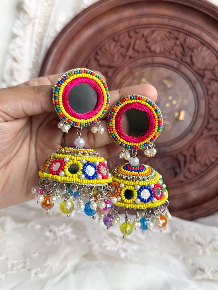Rangili Mirror Handmade Beaded Jhumka Earrings