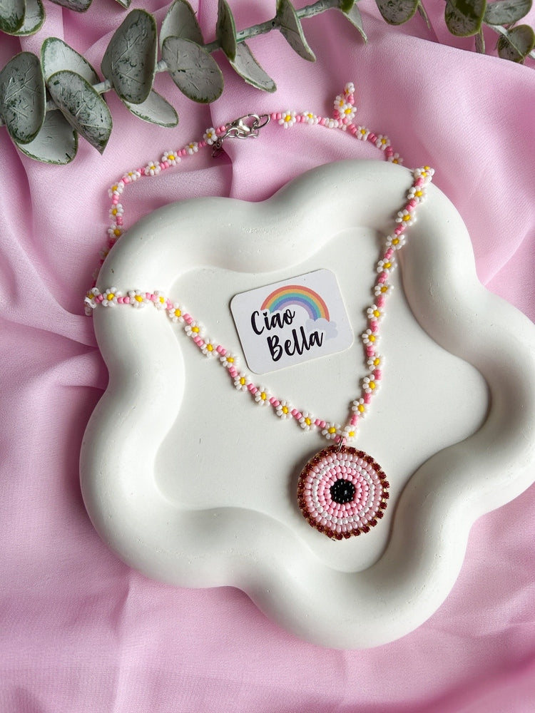 Blush Pink Evil Eye Handmade Beaded Necklace