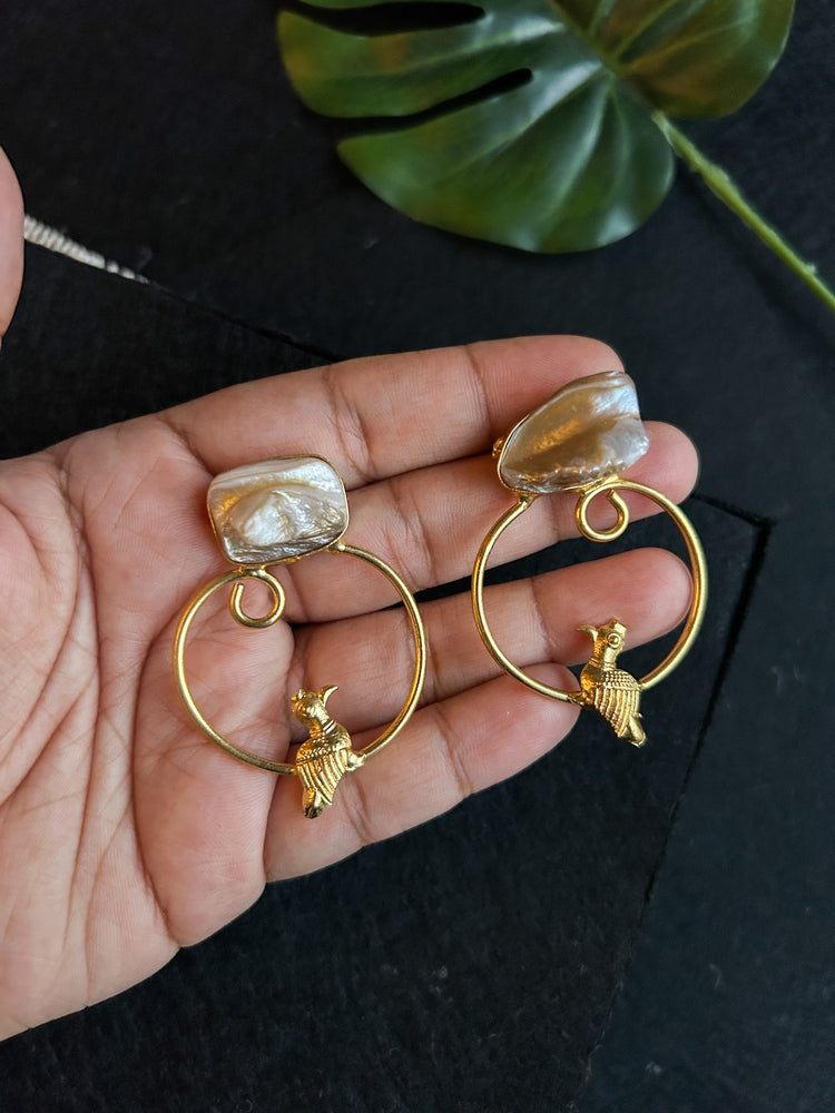 Perched Bird Handmade Brass Earrings