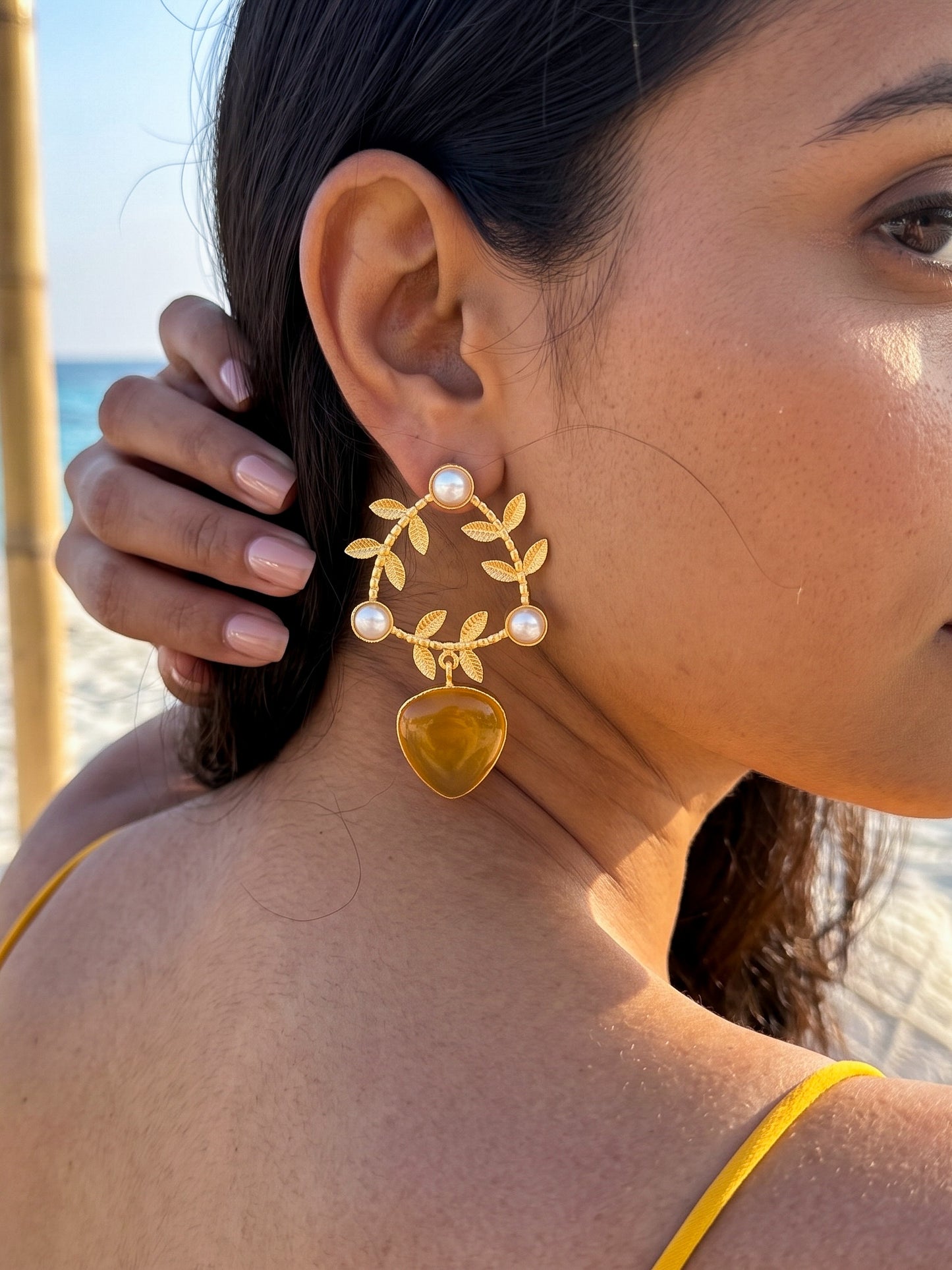 Olivia Yellow Drop Handmade Brass Earrings