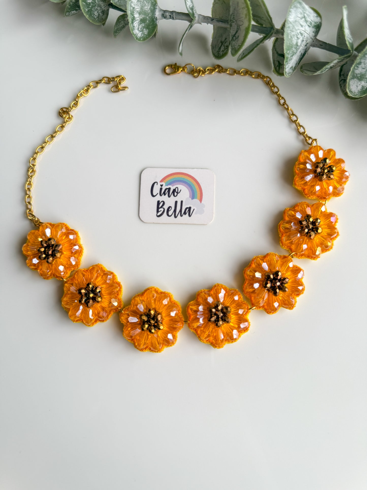 Sparkling Sunflower Handmade Beaded Necklace + Earrings Set