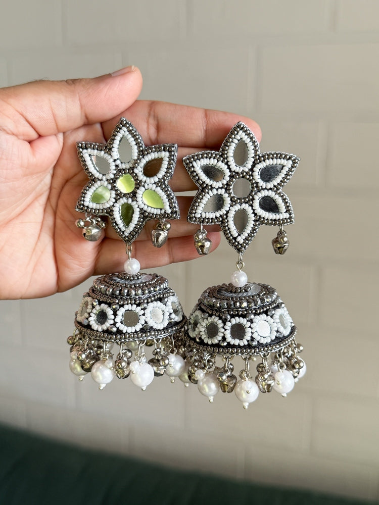 Naaz Mirror Handmade Beaded Jhumka Earrings