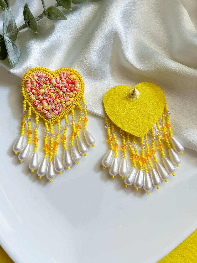 Sunny Heart Drop Tassel Handmade Beaded Earrings