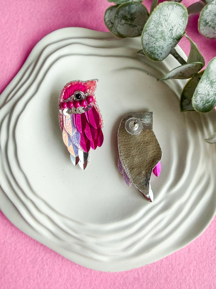 Chirpy Blush Pink Parrot Handmade Beaded Bird Earrings