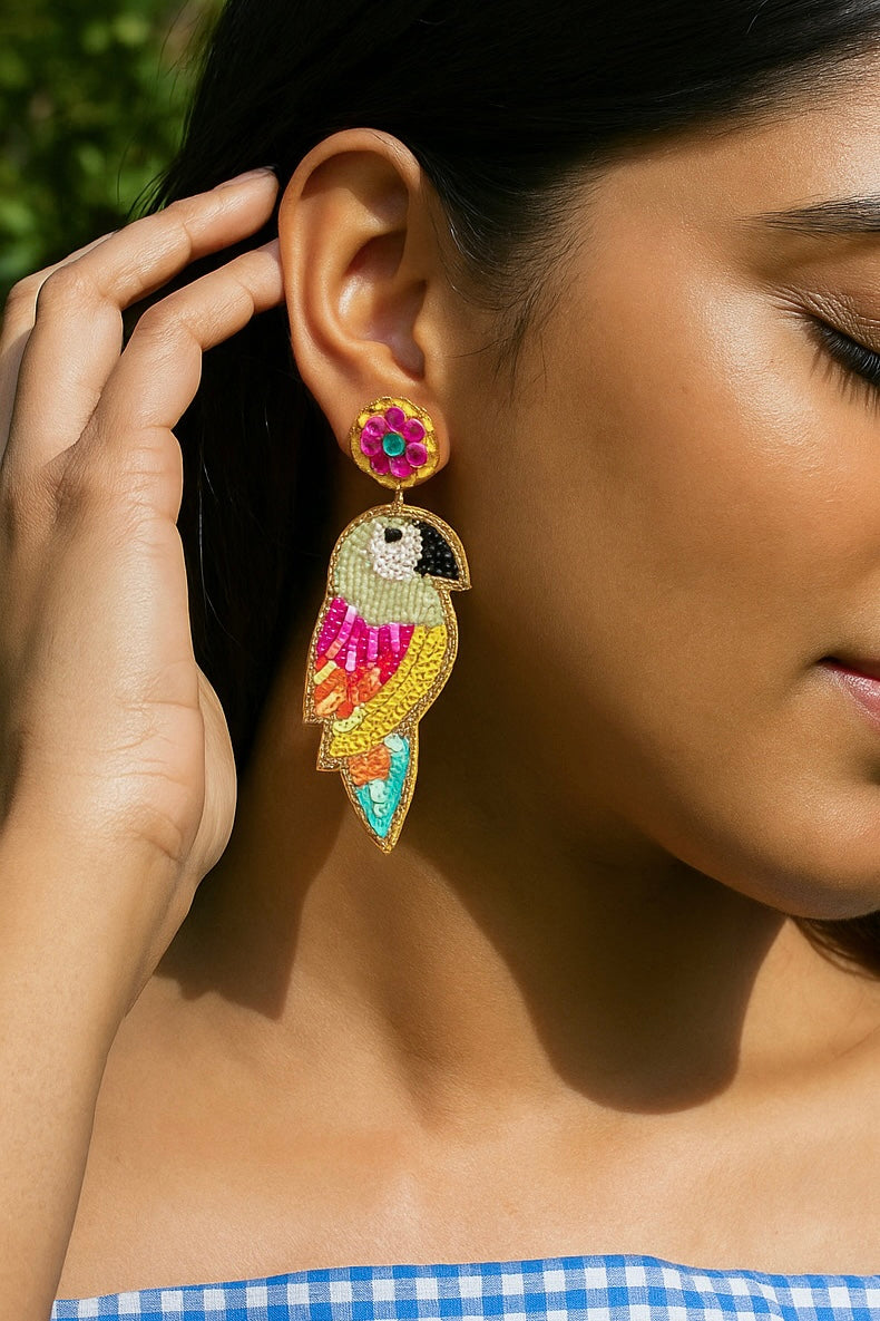 Peppy Parrot Handmade Beaded Bird Earrings