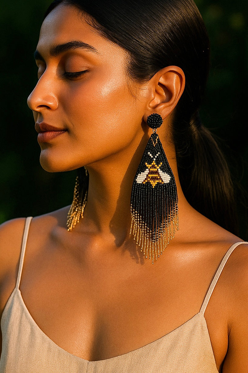 Luna Bee Handmade Beaded Tassel Earrings