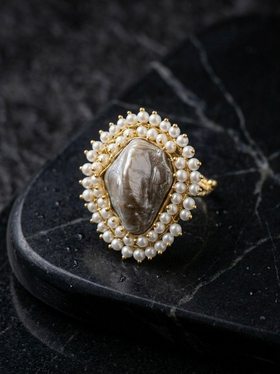 Baroque Mother of Pearl Handmade Brass Ring