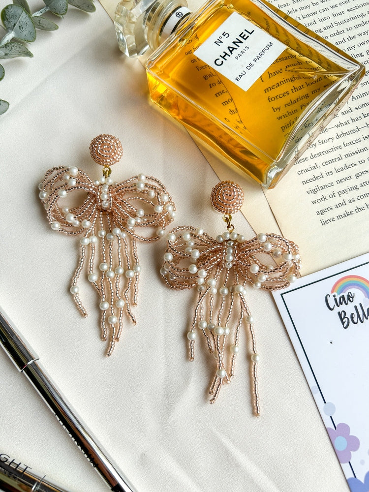 Pookie Bow (Rose Gold) Handmade Beaded Earrings