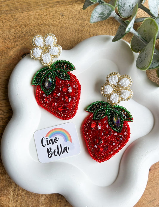 Strawberry Love Handmade Beaded Earrings