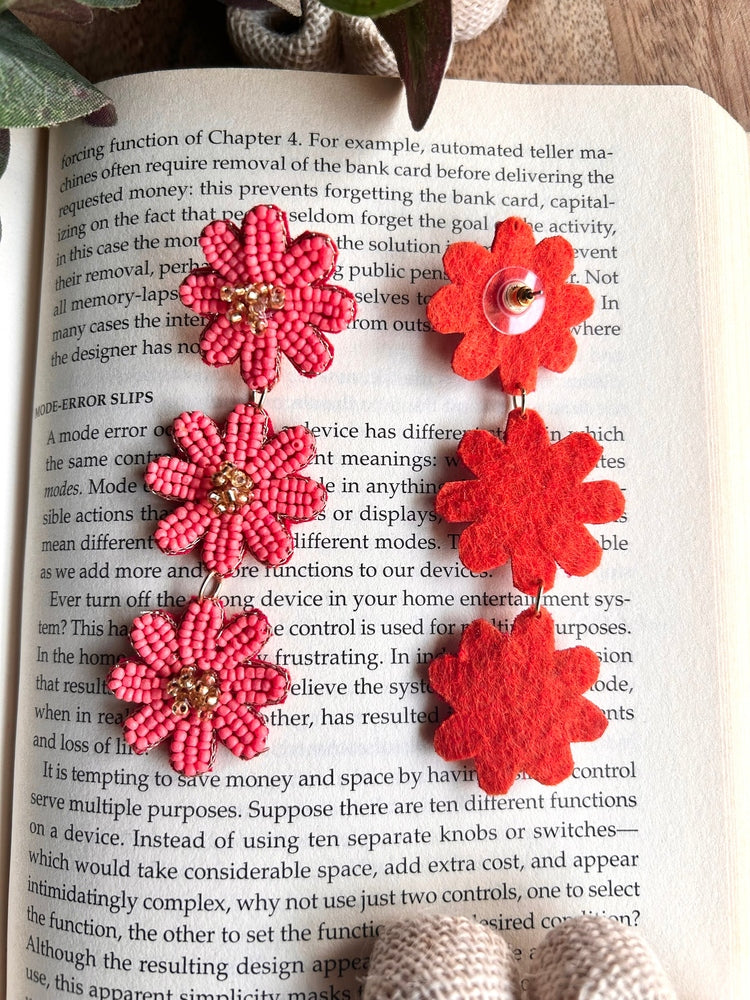 Coral Petal Drops Handmade Beaded Earrings